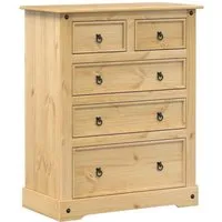 vidaXL Kommode Corona aus Kiefernholz 92x48x114 cm - Kommode aus massivem Kiefernholz, langlebig und rustikal, mit 5 Schubladen für optimalen Stauraum – ideal für jeden Wohnraum.