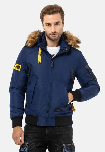 Winterjacke CIPO & BAXX für Herren, navyblau - Funktionsjacke mit abnehmbarer Kapuze und Kunstfellbesatz, ideal für kalte Tage. Hochwertiges Polyester sorgt für Komfort und Langlebigkeit im Alltag.