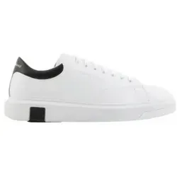 Armani Exchange Herren Leather Sneaker mit Logo, OP.White+Black, 44 EU - Herren-Sneaker aus hochwertigem Leder mit einfachem Look und auffälligem Rückendruck-Logo für stilbewusste Männer.