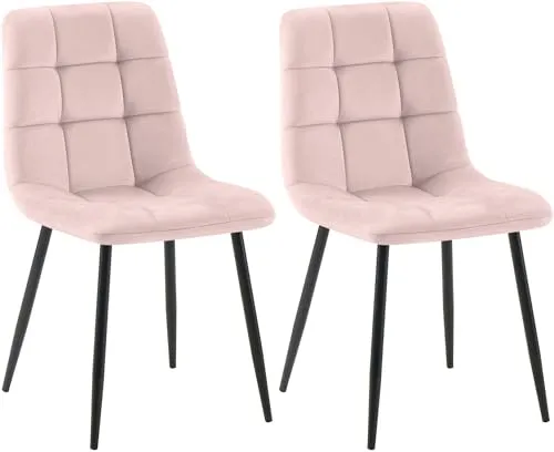 CLP 2er Set Esszimmerstuhl Tilde - Gepolsterte Küchenstühle in Pink - Esszimmerstühle mit modernem Design und bis zu 150 kg Belastbarkeit. Komfortable gepolsterte Sitzfläche und pflegeleichter Samtbezug für gemütliche Stunden.