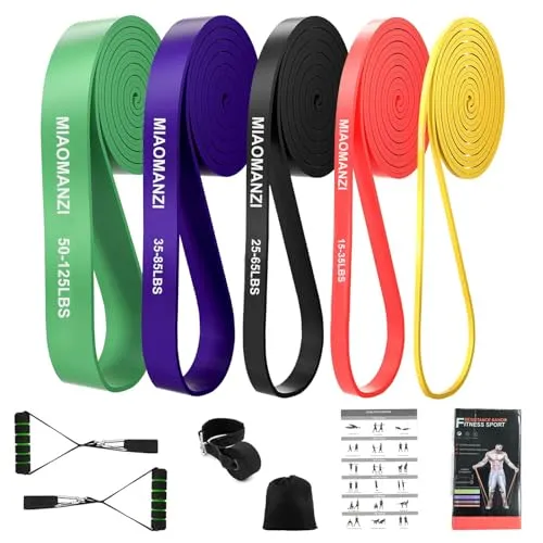 Fitnessbänder Widerstandsbänder mit 5 Stufen, Resistance Bands mit Türanker, 2*Griffen, Übungsanleitung&Tragebeutel, Gymnastikband Klimmzugband Fitnessband für Muskelaufbau,Yoga