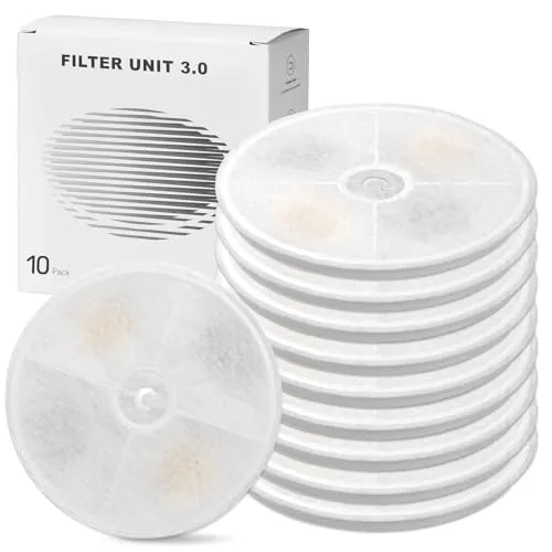 Filter Katzenbrunnen, 10 Stück Filter kompatibel mit 1.85L Trinkbrunnen und 1.8L/2L Automatische Intelligenter Katzenbrunnen Ever weet 2S/3/3 Pro/Solo/Solo SE, Filter 2.0 & 3.0 Aktivkohle Baum-Ion