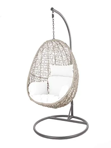 Kideo Swing Chair Indoor & Outdoor, Hängesessel mit Gestell & Kissen (grau/weiß) - Erleben Sie entspannende Momente mit dem stilvollen Hängesessel, der sowohl drinnen als auch draußen für gemütliche Stunden sorgt. Mit bequemen Kissen und belastbar bis 120 kg ist er der perfekte Hingucker für Ihr Zuhause.
