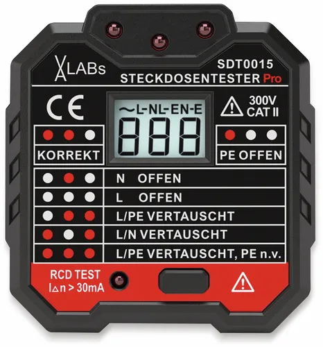VA LABS SDT0015: Steckdosentester mit RCD-Prüfung und LCD von VA LABs