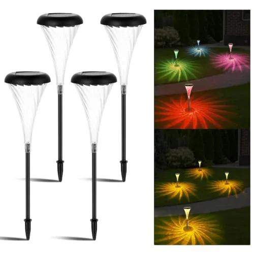 Solarlampen für Außen Garten, 4 Stück Warmweiß & 7 RGB Farbwechsel Solarleuchten Garten Deko Beleuchtung, IP65 wasserdicht, LED Gartenleuchten Solar Wegeleuchten für Außen, Terrasse, Rasen, Hof, Wege