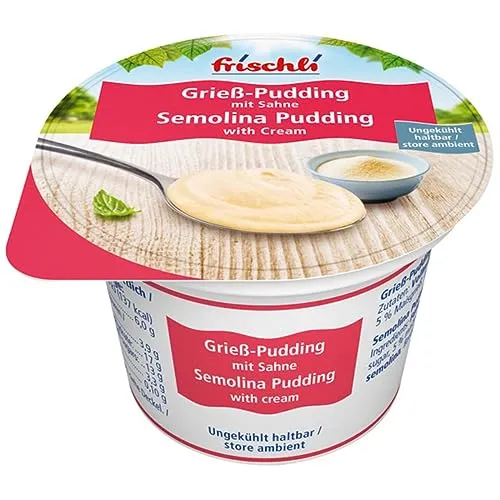 Frischli Sahnepudding Grieß 85g - Gekühlter Pudding mit unvergesslichem Sahne-Geschmack, ungekühlt haltbar und perfekt für den schnellen Genuss!