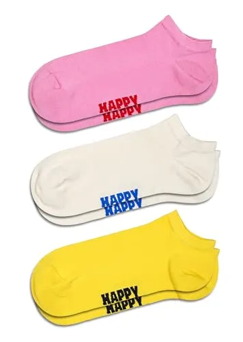 Happy Socks niedrige Socken 3er Pack - Baumwolle Socken - Solids Kollection - Rosa, Weiß und Gelb