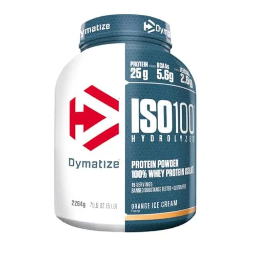 Dymatize ISO 100 Hydrolyzed Orange Ice Cream 2264g - Hochwertiges Whey Protein - Protein Shakes & Muskelaufbau, bietet 25g hochwertiges Eiweiß pro Portion, glutenfrei und ideal für Sportler, die auf Kalorien achten.