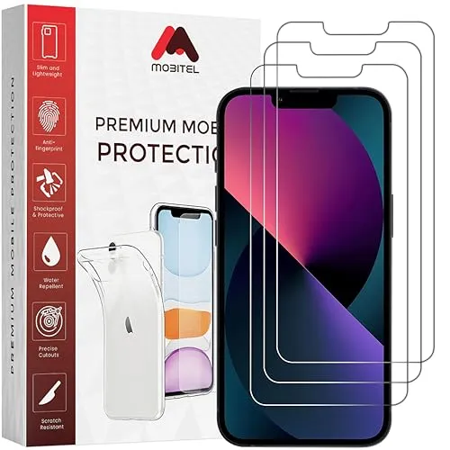 Mobitel 3 Stück Schutzfolie für iPhone 13, iPhone 13 Pro, iPhone 14, iPhone 14 Pro 9H Härte 6,1 Zoll Panzerglas Schutzfolie, Anti-Kratzen, Anti-Bläschen mit Einfache Installation