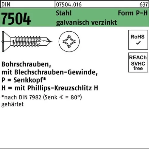 250er PACK(Stk) 007504001060063038 Bohrschraube DIN 7504 Senkkopf m.Kreuzschlit