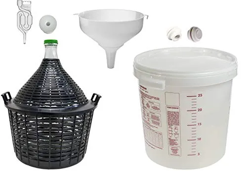 lilawelt24 WEINSET: Gärballon 10L + Gärbehälter 30L - Gärbehälter für die Heimbrauerei - Komplettset zur Herstellung von Wein, Bier und mehr, inklusive 10L Gärballon und 30L Gärbehälter für optimale Gärung.