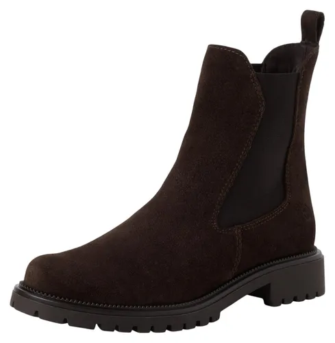 Tamaris Chelseaboots mit Blockabsatz - Wanderschuhe in Größe 36 EU, aus wärmendem Veloursleder mit elastischen Stretcheinsätzen für einfachen Einstieg und optimalen Komfort.