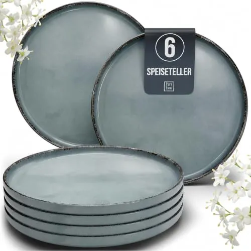 Steingut Teller Set Rustic für 6 Personen in blau von PURE LIVING INTERIOR DESIGN