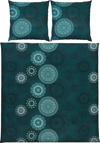 Erwin Müller Mako-Satin Bettwäsche Mandala Petrol 80x80 cm / 200x200 cm - Hochwertige Erwin Müller Bettwäsche aus feinfädigem Mako-Satin mit verspielten Mandalas. Atmungsaktiv und temperaturausgleichend für ein angenehmes Schlafklima. Praktischer Reißverschluss für einfaches Beziehen.