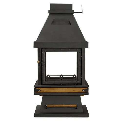 Eleganter freistehender Kamin aus Edelstahl und Holz - Moderner freistehender Kamin in Schwarz, ideal für stilvolle Wohnräume. Mit hochwertigem Material und quadratischem Design sorgt er für eine angenehme Atmosphäre und ist ein echtes Highlight.