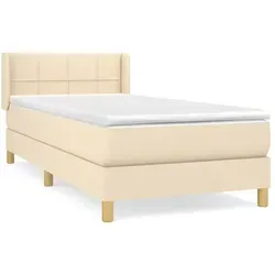 vidaXL Boxspringbett mit Matratze Creme 90x200 cm - Betten: Genießen Sie erholsamen Schlaf mit diesem atmungsaktiven Boxspringbett, das mit einem höhenverstellbaren Kopfteil und mittelharter Unterstützung für optimalen Komfort ausgestattet ist.