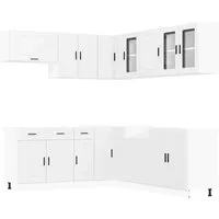 vidaXL 11-tlg. Küchenschrank-Set Porto Weiß Holzwerkstoff - Küchenunterschränke mit elegantem Design und viel Stauraum für Ihre Küchenausstattung. Langlebiger Holzwerkstoff, pflegeleicht und mit verstellbaren Füßen für optimale Anpassung.