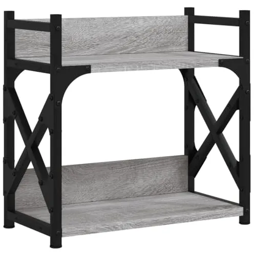 Druckerständer Ablagen aus Holzwerkstoff - Regale & Aufbewahrung: Doppelschichtiges Lagerregal in Brauner Eiche, ideal für platzsparende Organisation und stilvolle Aufbewahrung von Druckern und Büromaterial.