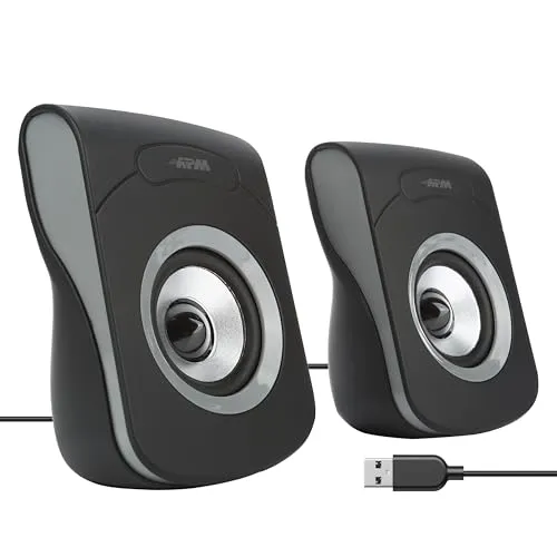 apm Kabelgebundene USB 2.0 Lautsprecher, PC-Computer-Duo-Lautsprecher, Klarer und hochwertiger Klang, USB-betrieben, Lautstärkeregler, 6W RMS Ausgangsleistung, Kompaktes Design, Grau, 571073