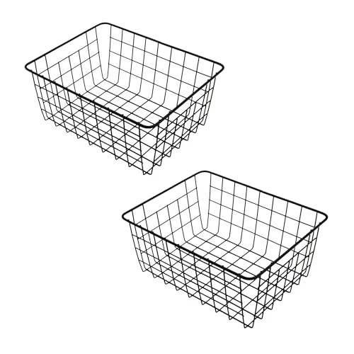 Spetebo Aufbewahrungskorb aus Metall 28 x 22 cm schwarz - 2er Set - Regal Gitterkorb Schrank Organizer - Drahtkorb Metallkorb Korb für Regal Schrank Küche Büro