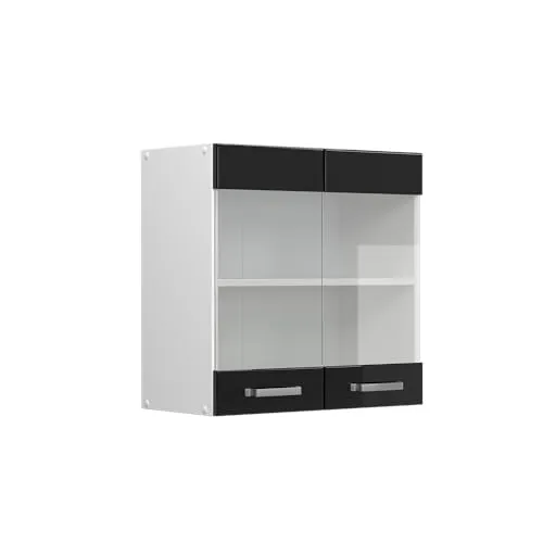 Vicco Hängeschrank R-Line, Wandhängeschrank, Schwarz Hochglanz/Weiß, 60 cm mit Glastüren