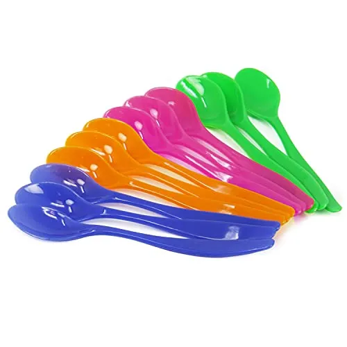 com-four® 12x Eierlöffel aus Kunststoff - wiederverwendbare Dessertlöffel - BPA-freie bunte Plastiklöffel für Babynahrung, Marmelade, Dips - Mehrwegbesteck - 14 cm (12 Stück)