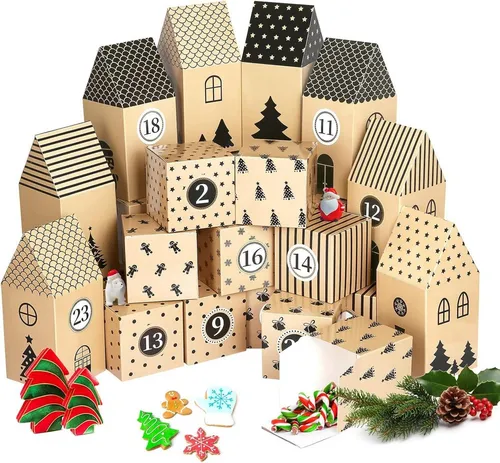 Adventskalender zum Befüllen: 24 Schachteln in Haus-Form