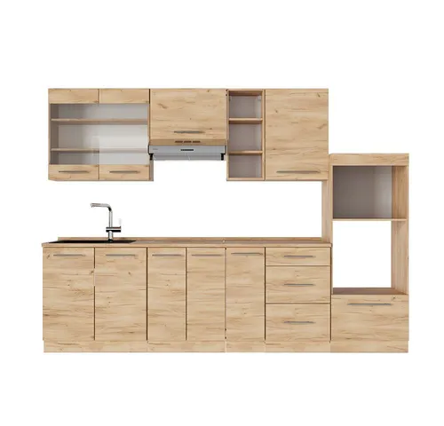 Vicco Küchenzeile Fame-Line, Goldkraft Eiche, 280 cm - Küchenzeile mit viel Stauraum und Soft-Close-Scharniere für leises Schließen. Gestalten Sie Ihre Küche individuell und genießen Sie gemeinsame Kochmomente!