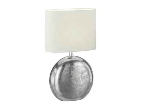 Tischlampe mit Metallfuß Silber Antik & Leinenschirm Beige - 53cm - Elegante Tischlampe mit antikem Metallfuß und beigem Leinenlampenschirm, 53cm hoch. Dimmbar in 3 Stufen, inklusive austauschbarer E27 LED für warmes Licht, perfekt für stimmungsvolle Akzente.