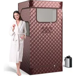 GOPLUS Dampfsauna tragbar für Zuhause, Temperaturregulierbare Ganzkörpersauna mit Fernbedienung und Timer, Heimsauna mit 3 L Dampfgenerator, Kaffee - Braun