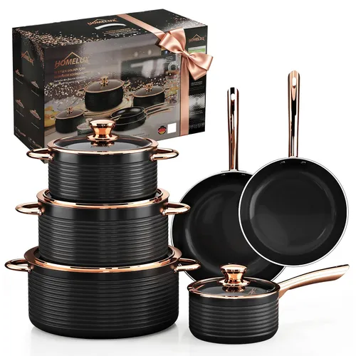 Topfset, HOMELUX 10tlg Induktions Töpfe Set, Aluminiumguss Kochtopfset, Keramik-Antihaftbeschichtung Pfannenset, Töpfe Set mit Deckel