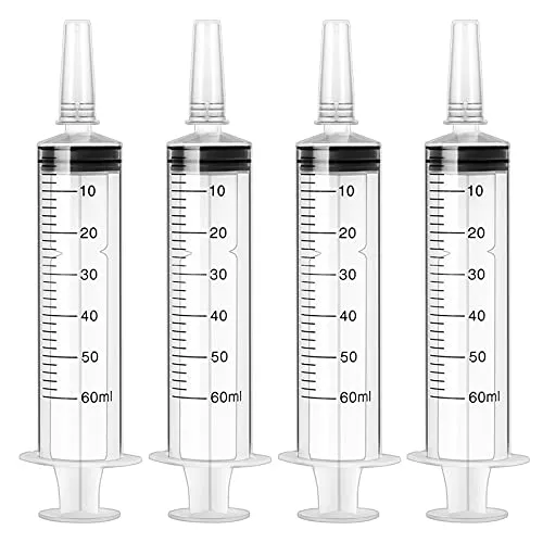 Spritze 50ml(60ml), 4 Stück Spritzen 50ml Ohne Nadel Plastikspritze mit Kappen Futterspritze Dosierspritze Wiederverwendbare für Labor Tierfütterung Industrielle Nutzung