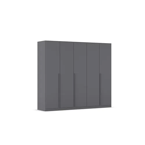 Kleiderschrank ALBA - 5-türig in Grau Metallic - Stilvoller Kleiderschrank mit 5 Türen, ideal für die Aufbewahrung von Kleidung. Mit 3 Fachböden und 3 Kleiderstangen für optimalen Stauraum. Perfekt für jedes Schlafzimmer.
