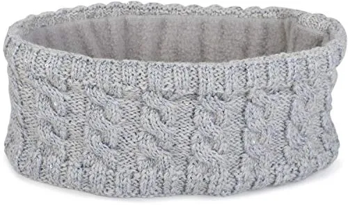 styleBREAKER Damen Strick Stirnband mit Zopfmuster und Pailletten, Fleece Futter, Haarband, Thermo Winter Headband 04026028, Farbe:Hellgrau