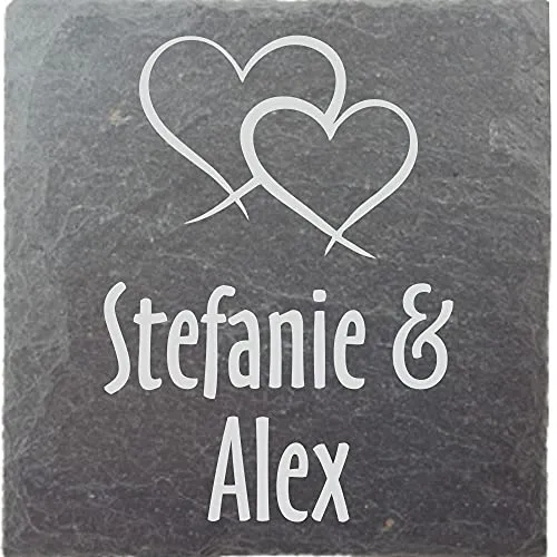 laser-diele Untersetzer Personalisiert – Glasuntersetzer mit Name Graviert – Schieferuntersetzer als Geburtstagsgeschenk – Schieferplatte 10 x 10 cm (Doppelherz)