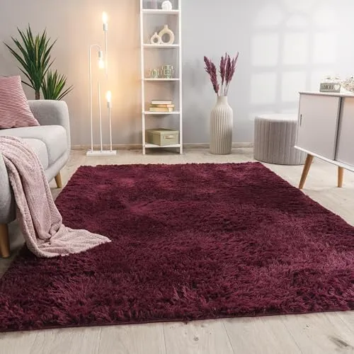 Paco Home Hochflor Teppich Wohnzimmer rutschfest Fellteppich Shaggy Flauschig Weich Modern Kunstfell Fell Imitat Einfarbig, Grösse:60x100 cm, Farbe:Lila
