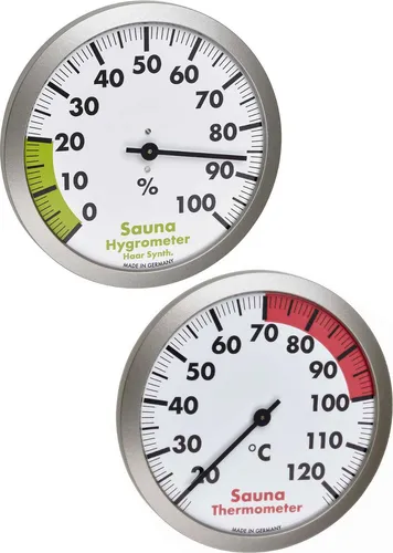 Sauna Thermo-Hygrometer Set TFA 40.1053.54.99 - Sauna Thermo-Hygrometer Set, rund und hängend, ideal zur genauen Kontrolle von Temperatur und Luftfeuchtigkeit in Ihrer Sauna für ein optimales Saunaerlebnis.