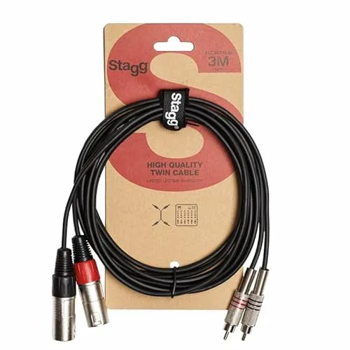 Stagg STC3CMXM Kabel der S-Serie, Doppel-RCA-Stecker auf Doppel-XLR-Stecker, 3 m