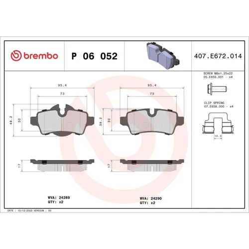 Brembo P 06 052 Bremsbelagsatz - Auto-Bremsbeläge, ECE-R90 normkonform in OE-Qualität mit Verschleißanzeige, ideal für sichere Bremsleistung und zuverlässige Fahrten.