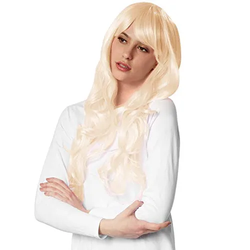 tectake 901009 Perücke Langhaarperücke mit schön fallenden Locken, inkl. Haarnetz, diverse Farben (Blond) Einheitsgröße