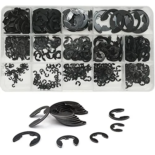 Stück E-Clip Sicherungsringe Sprengring Set, 1,5–15 mm Manganstahl Sicherungs 14 Größen Sicherungsring Sortiment Kit, Externer Sicherungsring(Schwarz) 500