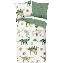 good morning Kinderbettwäsche Gabi - Dino Grün, 2-teilig - Bettwäsche aus 100% Baumwolle mit Wendefunktion, ideal für kleine Dino-Fans. Enthält einen Bettbezug (135x200 cm) und einen Kissenbezug (80x80 cm) mit praktischem Reißverschluss.