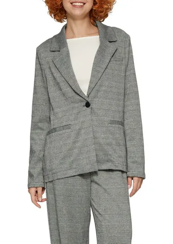 QS Karierter Blazer aus Viskosemix grau 42 - Damen Blazer im Regular Fit, elastisches Karomuster, ungefüttert und aus bequemem Interlockjersey, ideal für lässige Eleganz im Alltag.