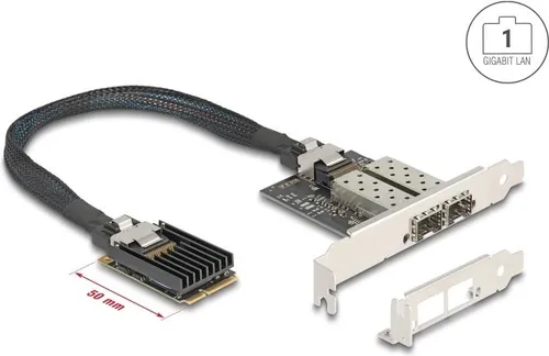 DELOCK 95281 - MiniPCIe Netzwerkkarte mit 2x SFP - Netzwerkkarte für MiniPCIe mit zwei Gigabit Ethernet Schnittstellen, ideal für Hochgeschwindigkeitsverbindungen über Lichtwellenleiter.