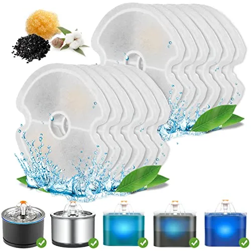 Filter Katzenbrunnen, OrdasPet 12 Stück Ersatzfilter Trinkbrunnen Katze, Dreifaches Filtersystem Harz und Aktivkohle Filter für 67oz/2L LED Katzenbrunnen