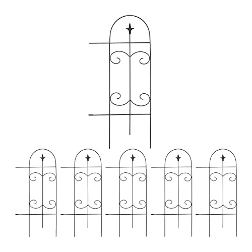 Relaxdays Beetzaun Metall, HxB: 81 x 38 cm, Garten Beeteinfassung zum Stecken, 6 Zaunelemente mit Verzierungen, schwarz
