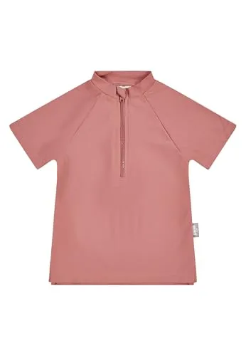 Sterntaler Badeshirt Kurzarm Uni – UV-Schutz 50+ Schwimmshirt – Mädchen Beachwear schnelltrocknend – Kinder Rashguard mit Reißverschluss & Kinnschutz – Rosenholz, Größe 80