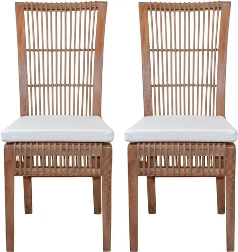 Rattanstuhl 2er-Set, Handarbeit aus Rattan, braun - Rattansessel, handgefertigt aus hochwertigem Rattan, ideal für stilvolle Wohnräume und gemütliche Atmosphäre.