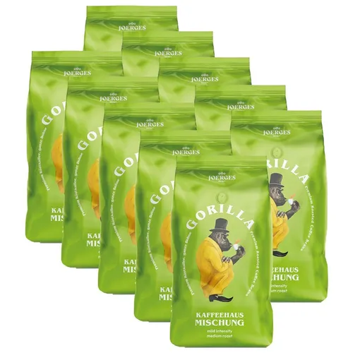 Joerges Gorilla Kaffeehaus 1 Kg ganze Kaffeebohnen - Genießen Sie aromatische Kaffeebohnen mit vollmundigem Geschmack. Ideal für die Zubereitung in verschiedenen Kaffeemaschinen. Perfekt für Kaffeeliebhaber!