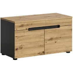 Garderobenbank Canu - Artisan Eiche / Basalt Grau - Drohnen Zubehör: Stilvolle Garderobenbank mit Softclose-Türen und modernem Design, ideal für Eingangsbereiche und zum Verstauen von Equipment.